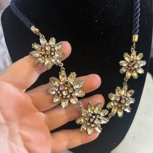 Stunning Ann Taylor Factory Rhinestone/Crystal Necklace Floral-pink-purple/gold/